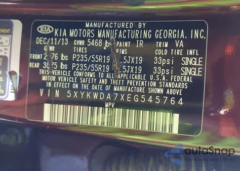 2014 Kia Sorento Sx V6 from USA, damaged, VIN 5XYKWDA7XEG545764